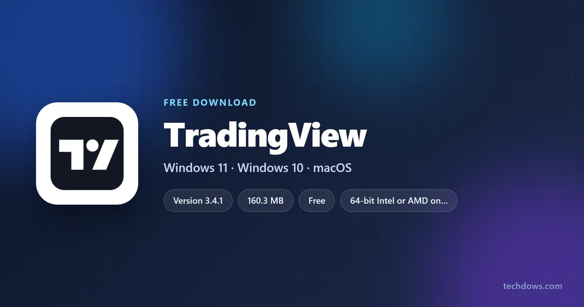TradingView logo beside the version, download sizes and supported systems