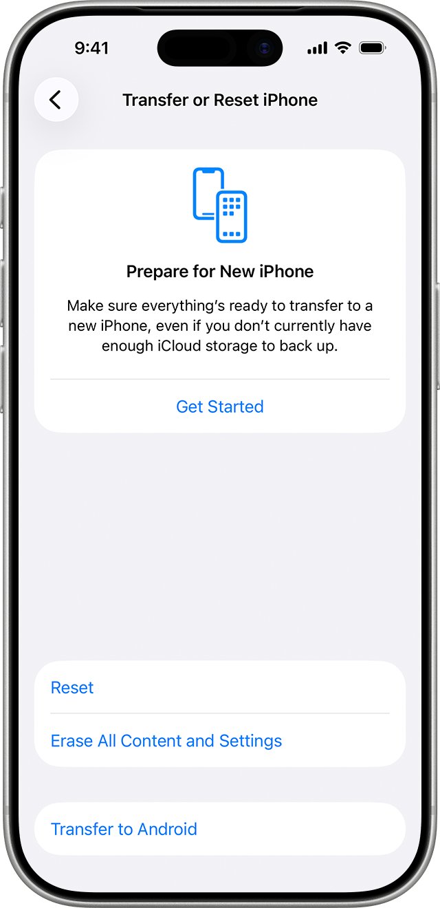 Transfer or Reset iPhone screen with the Erase All Content and Settings link