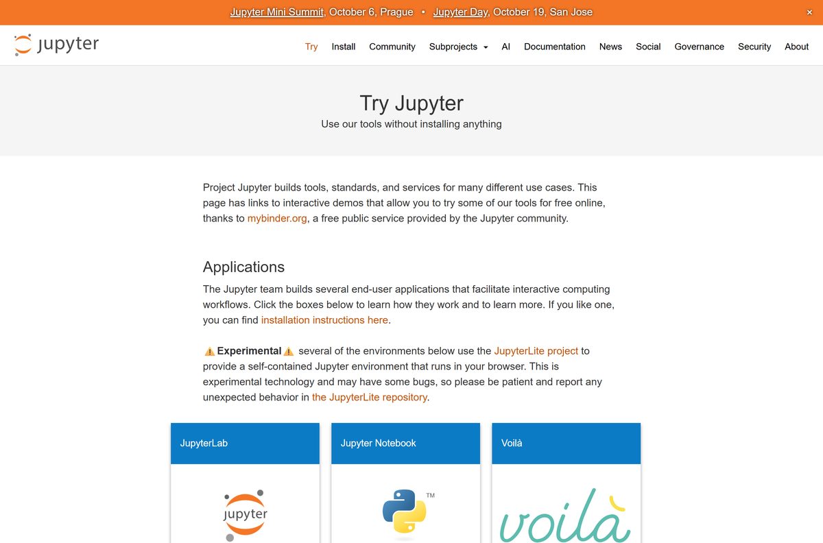Jupyter try page with browser tiles for each interface