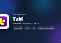 Tubi logo with version, download size and supported systems