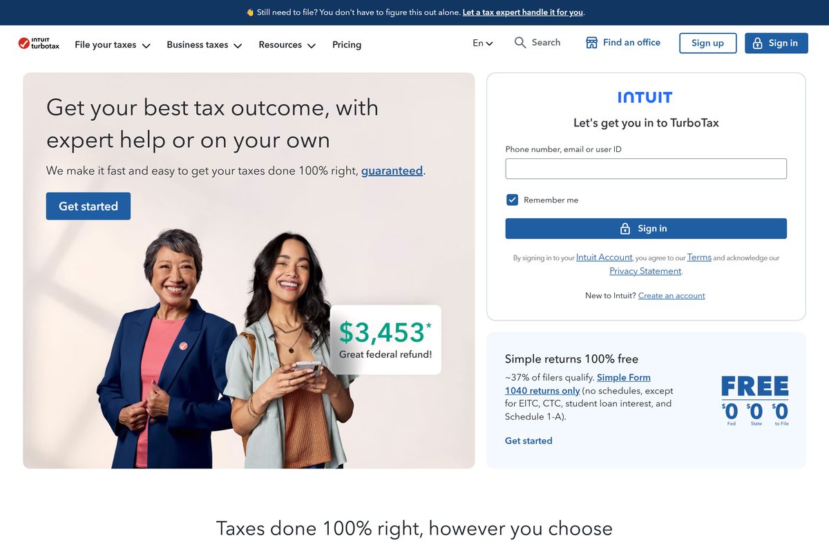 Intuit install page listing TurboTax 2025 and 2024 desktop products