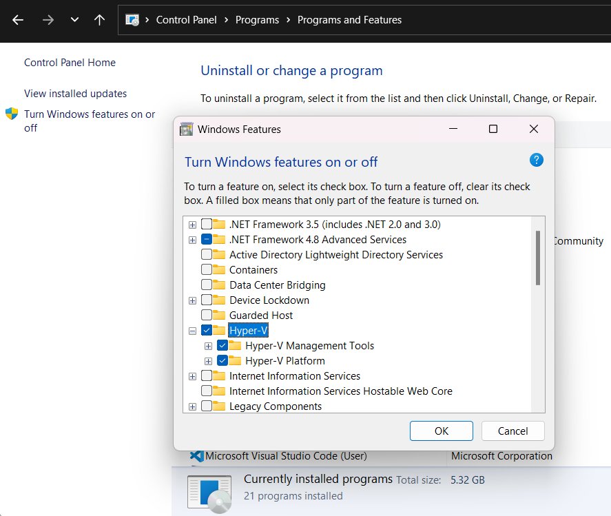 Turn Windows features on or off dialog with Hyper-V checked
