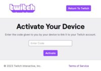 Twitch Activate Your Device page with an empty code entry field