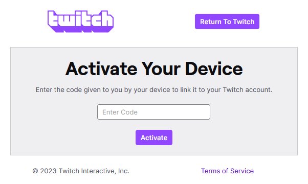Twitch Activate Your Device page with an empty code entry field
