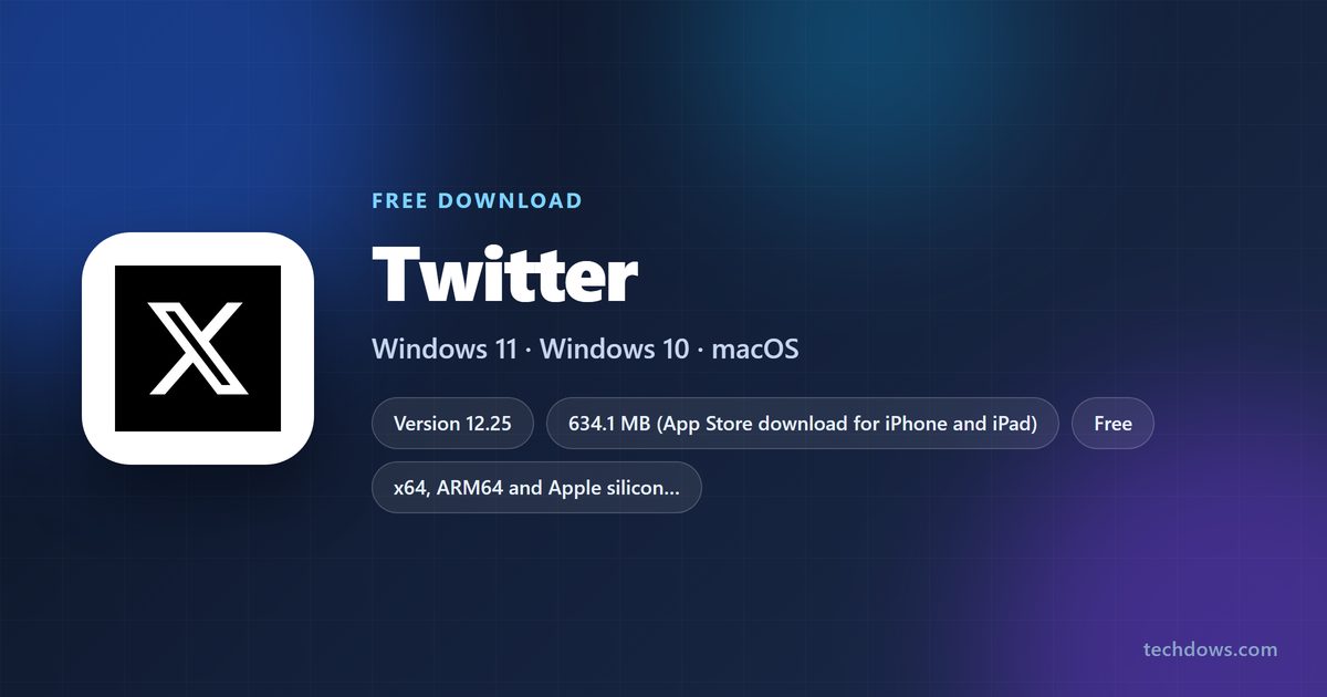 Twitter logo with version, size and supported systems