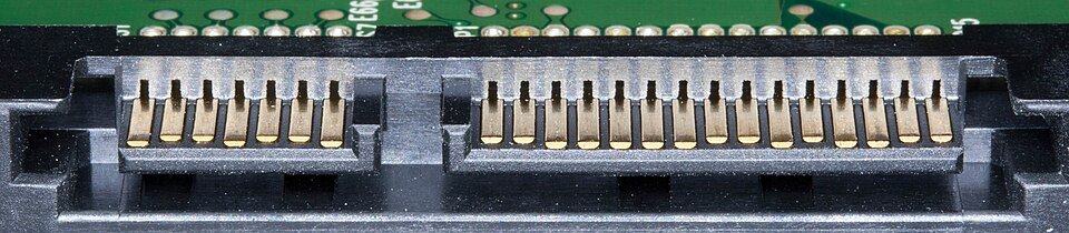 Two SATA data ports side by side on a motherboard
