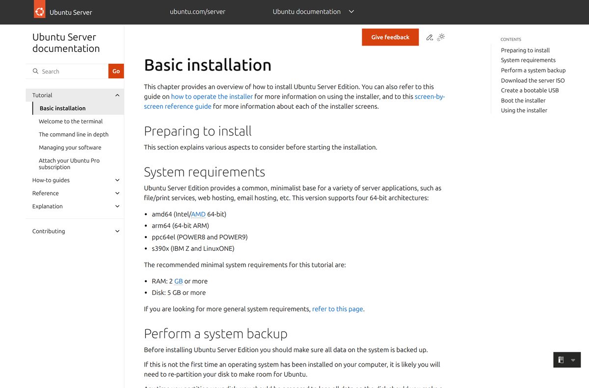 Ubuntu Server basic installation guide in the official documentation