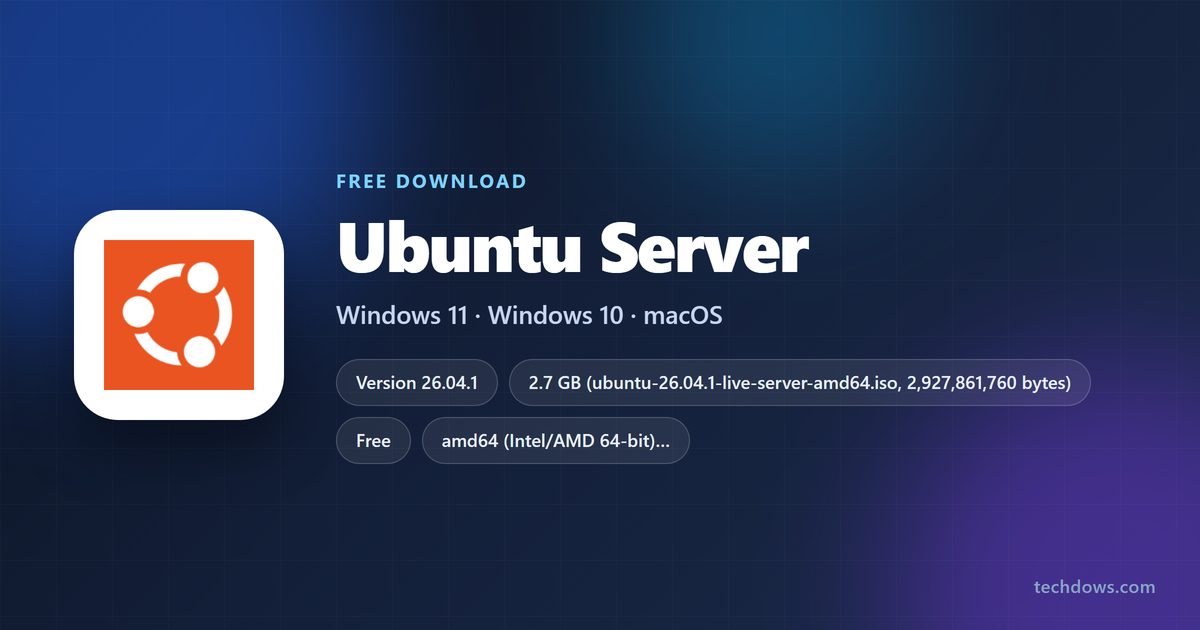 Ubuntu Server spec card with version, size and architectures