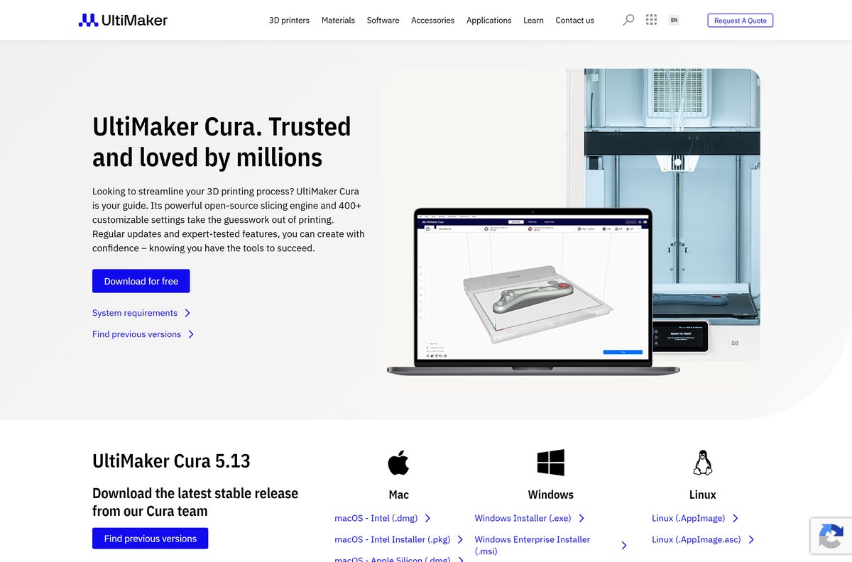 Download page listing Windows, macOS and Linux installer links