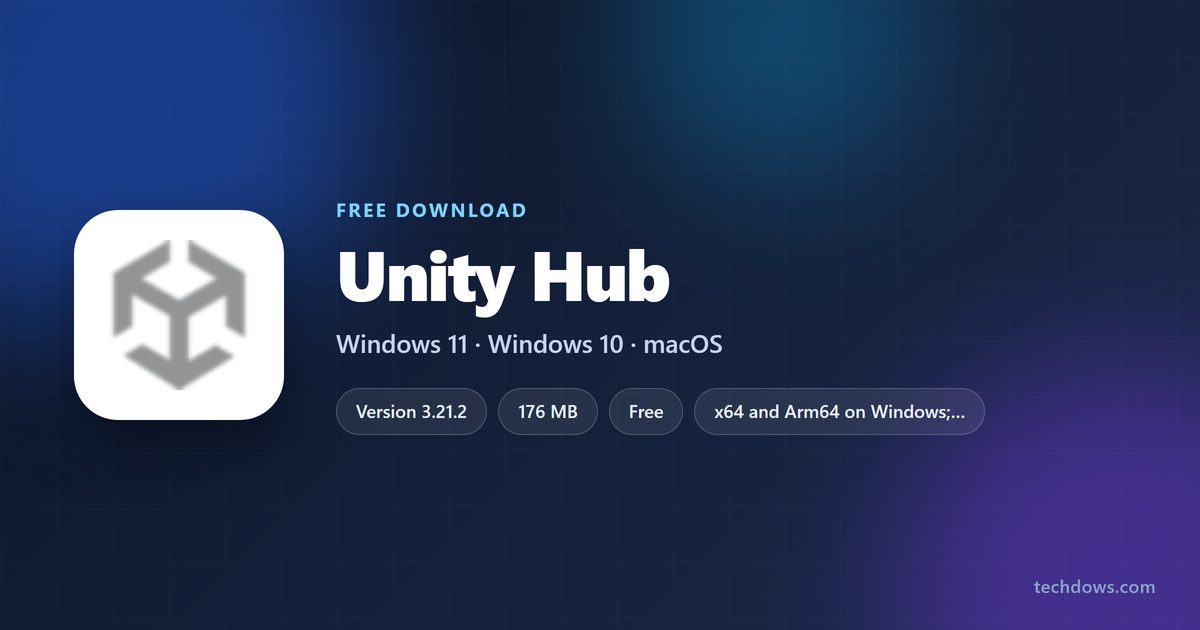 Unity Hub card with version, file size and supported systems