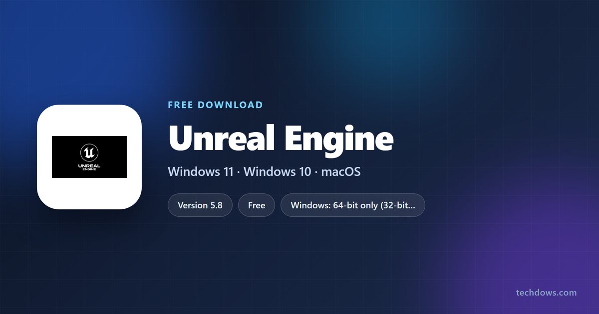 Unreal Engine spec card with requirements, license terms and install route
