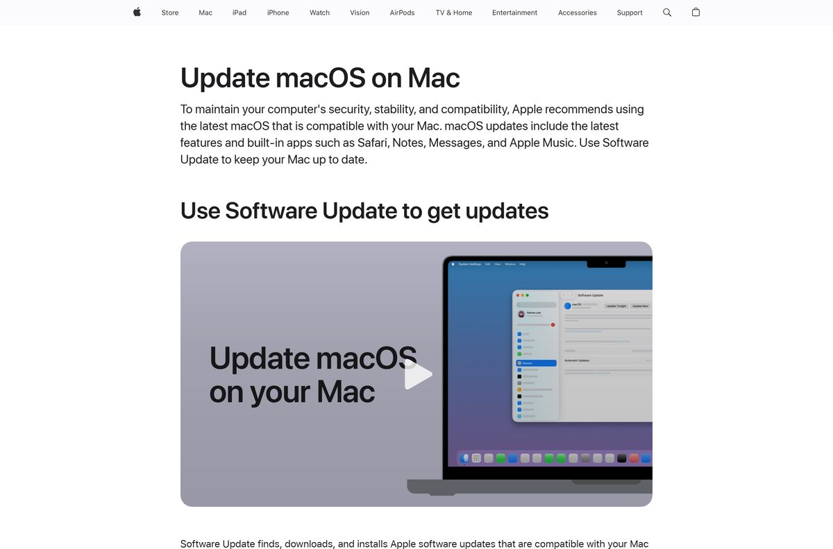 Apple guide to upgrading macOS through Software Update