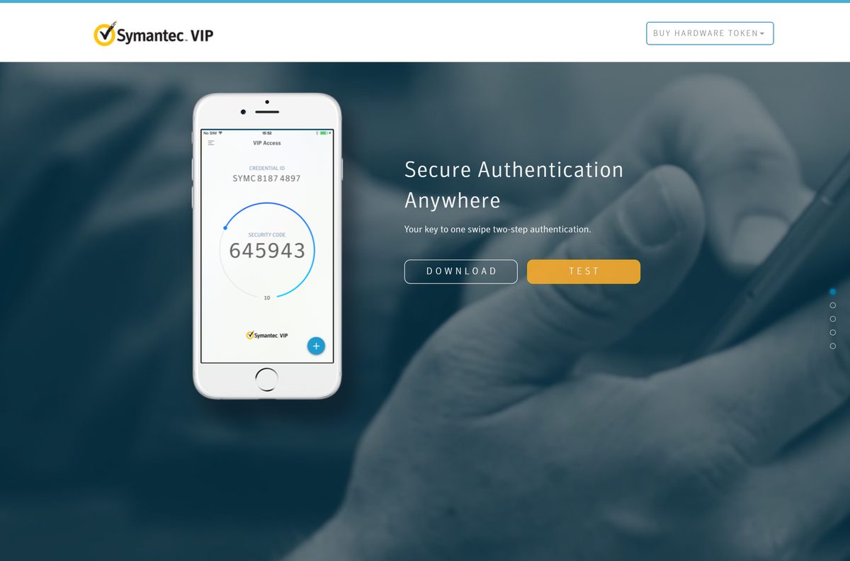 Broadcom site for Symantec VIP Access with the Download button