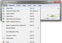 VLC Media menu open with Open File highlighted showing Ctrl+O shortcut