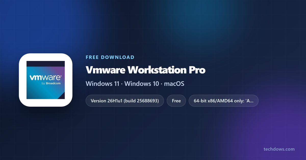 VMware Workstation Pro card with version and supported systems