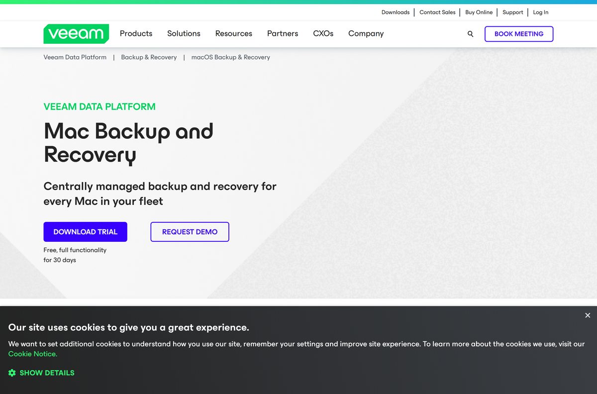 Mac backup product page showing macOS protection and recovery options