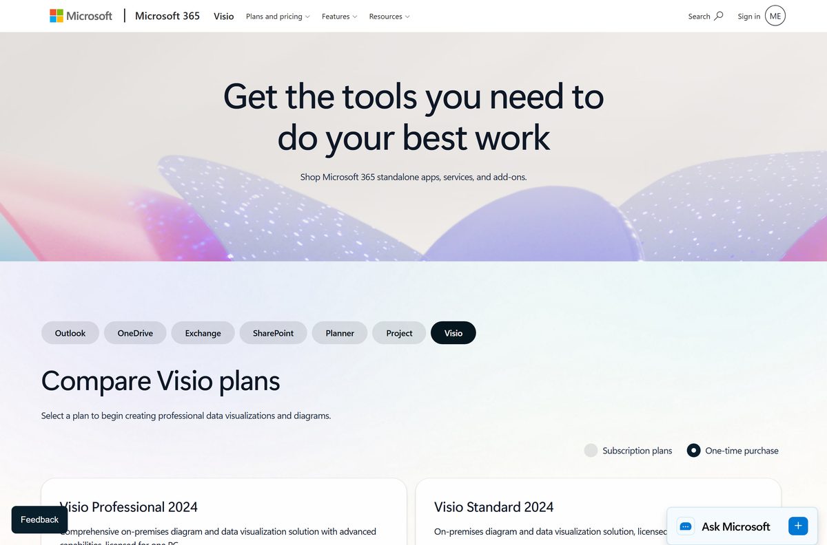 One-time purchase page listing the Standard 2024 and Professional 2024 editions