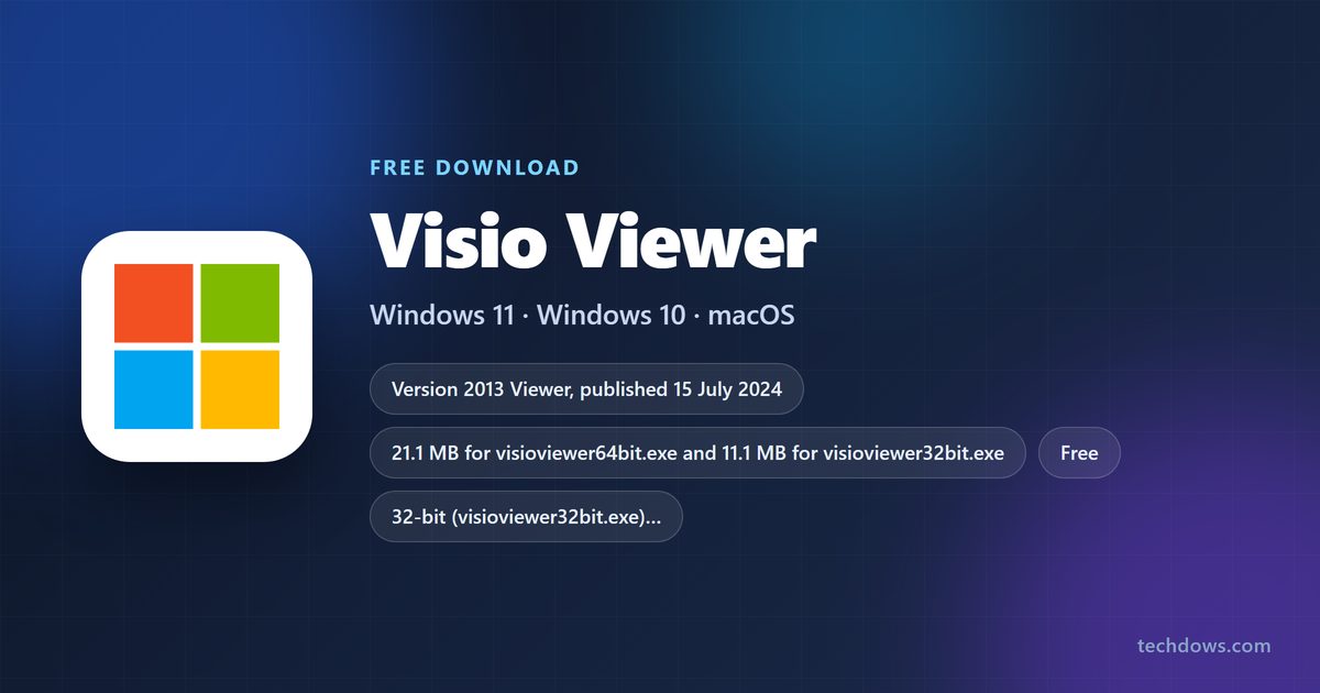 Visio Viewer spec card listing version, file sizes and supported Windows releases