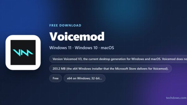 Voicemod card listing platforms, installer size and license