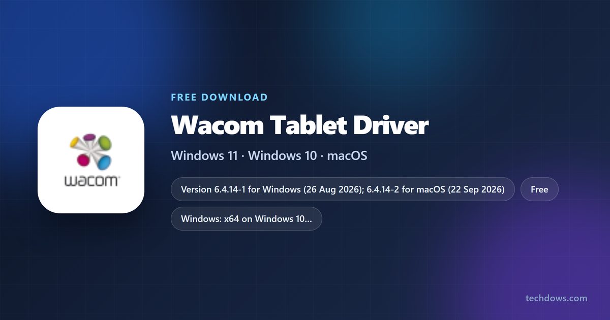 Wacom driver card listing versions, licence and supported systems