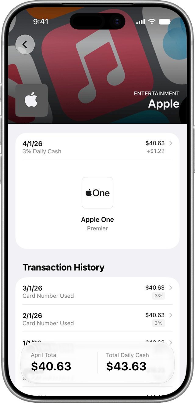Wallet app Transaction History list under an Apple charge