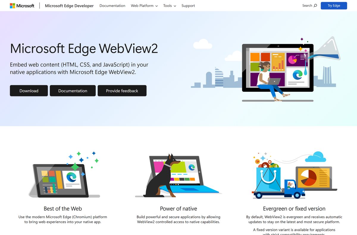 Microsoft Edge WebView2 Runtime page showing the Evergreen Bootstrapper download