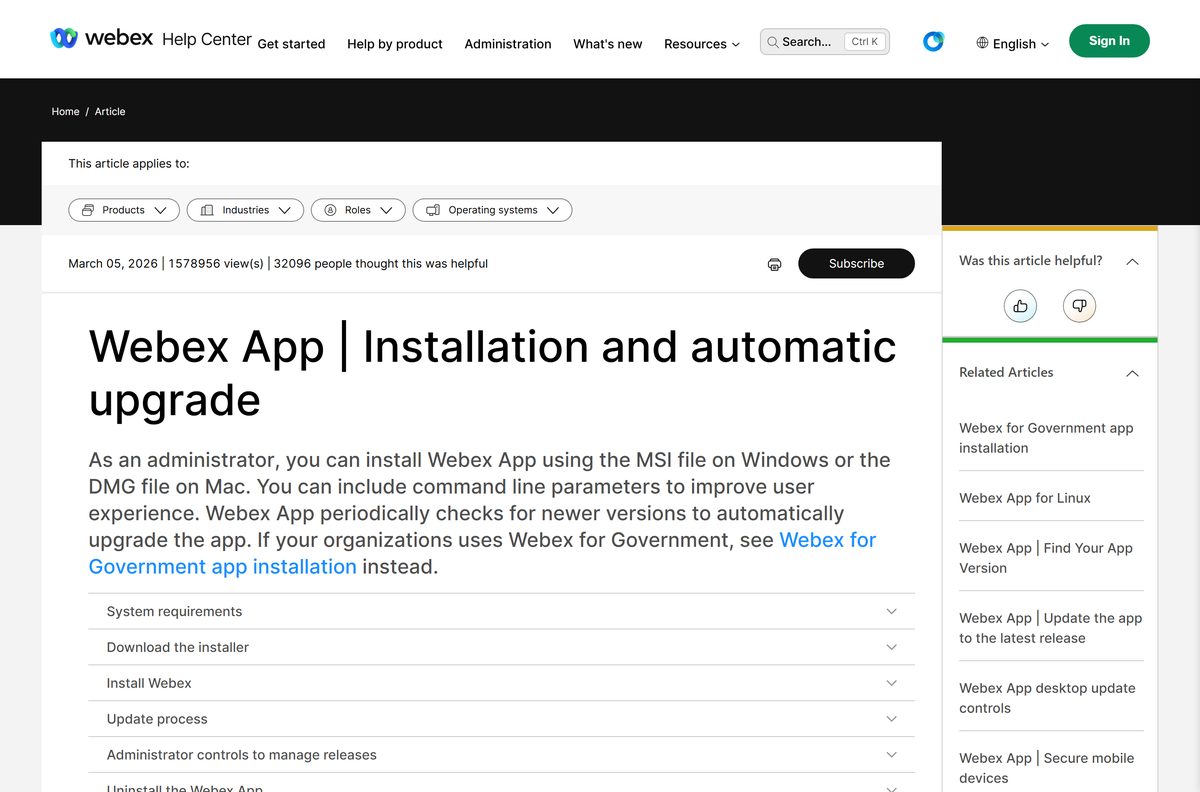 Cisco installation guide for the Webex App on Windows and Mac