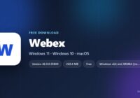 Webex logo with version, download size and supported systems