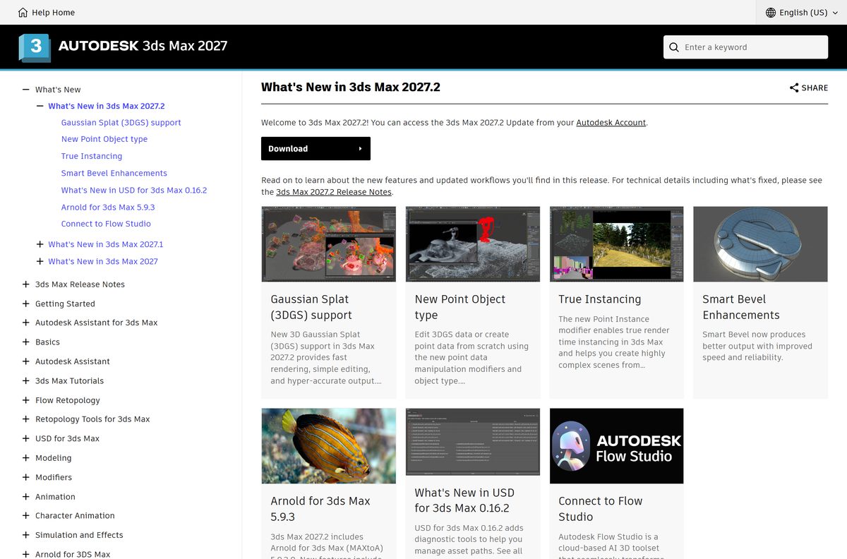 What's New page for the 2027.2 update with Gaussian Splat support