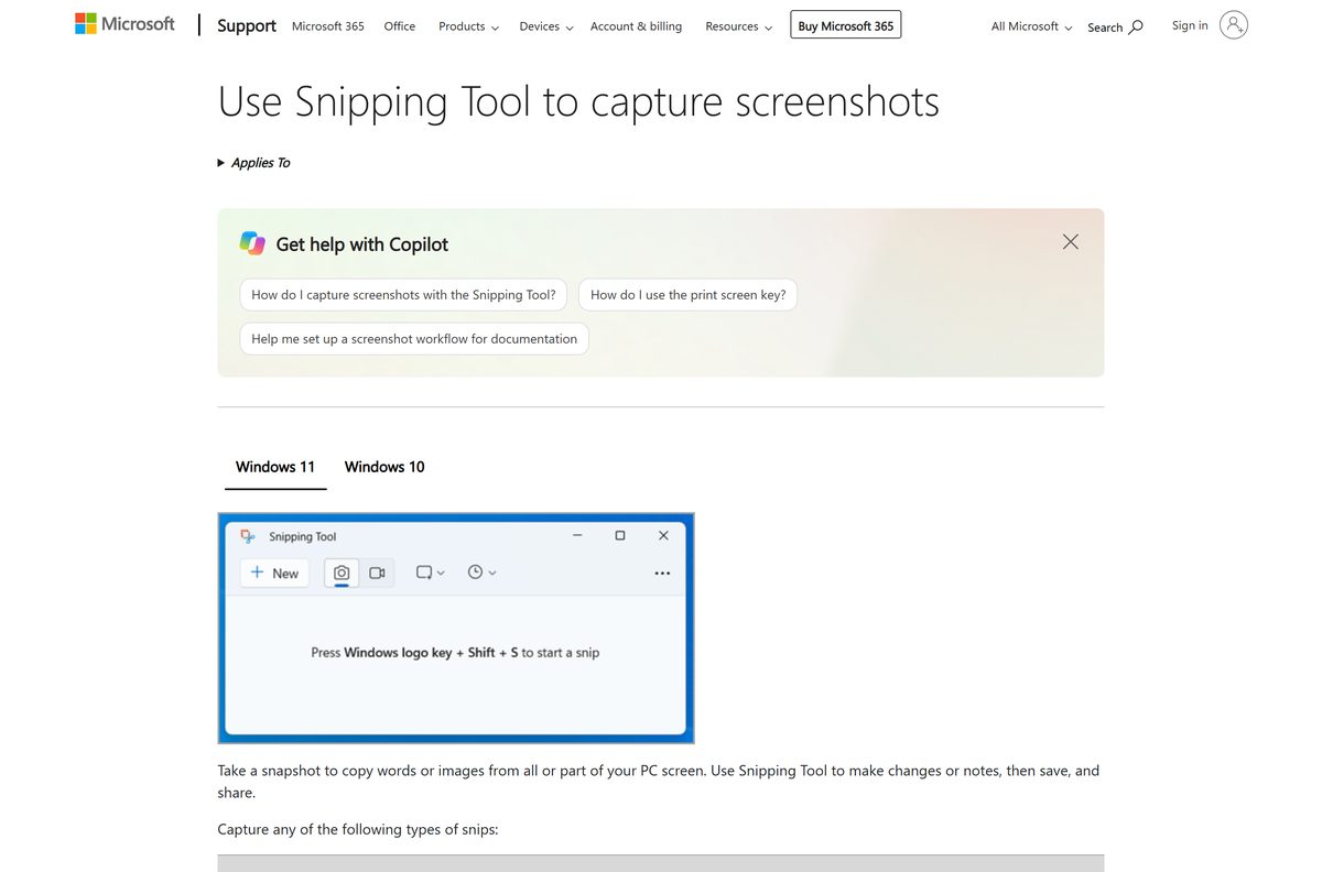 Microsoft page listing capture modes and the Copilot+ PC features
