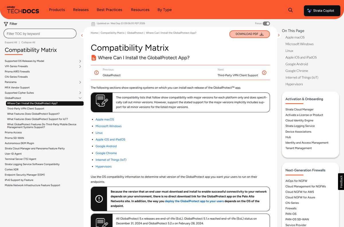 Compatibility matrix table of Windows, macOS, Linux and mobile support