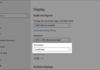 Windows 10 Display settings showing resolution, scale, and orientation options