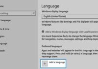Windows 10 Language settings page with Add a language button