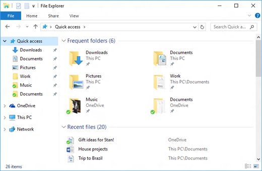 Windows 10 Quick access page listing frequent folders and recent files