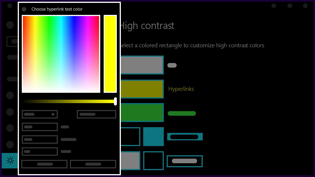 Windows 10 high contrast color picker choosing a hyperlink color