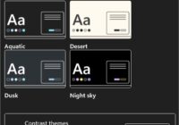 Windows 11 Accessibility Contrast themes page with four theme previews
