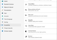 Windows 11 Accessibility settings page with Magnifier listed under Vision