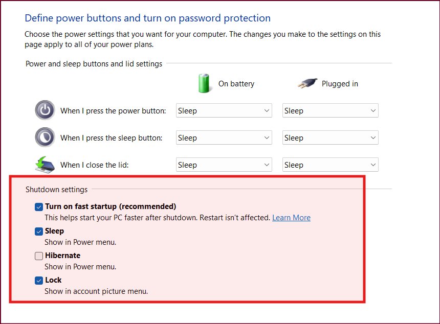 Windows 11 Control Panel page for power, sleep and lid buttons