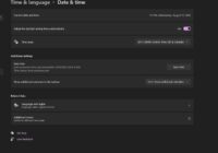 Windows 11 Date and time settings page in dark mode