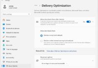 Windows 11 Delivery Optimization settings with Allow downloads from other devices toggled on