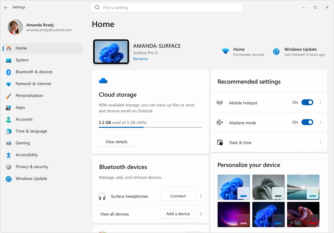 Windows 11 Settings Home page with Accessibility listed in the sidebar