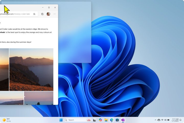 Windows 11 desktop with a browser window snapped to one quarter
