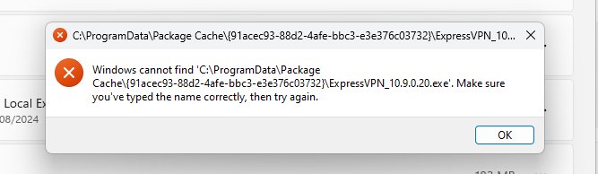 Windows 11 error saying it cannot find the program's uninstaller file