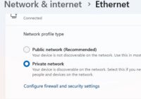 Windows 11 network settings with Private network profile selected