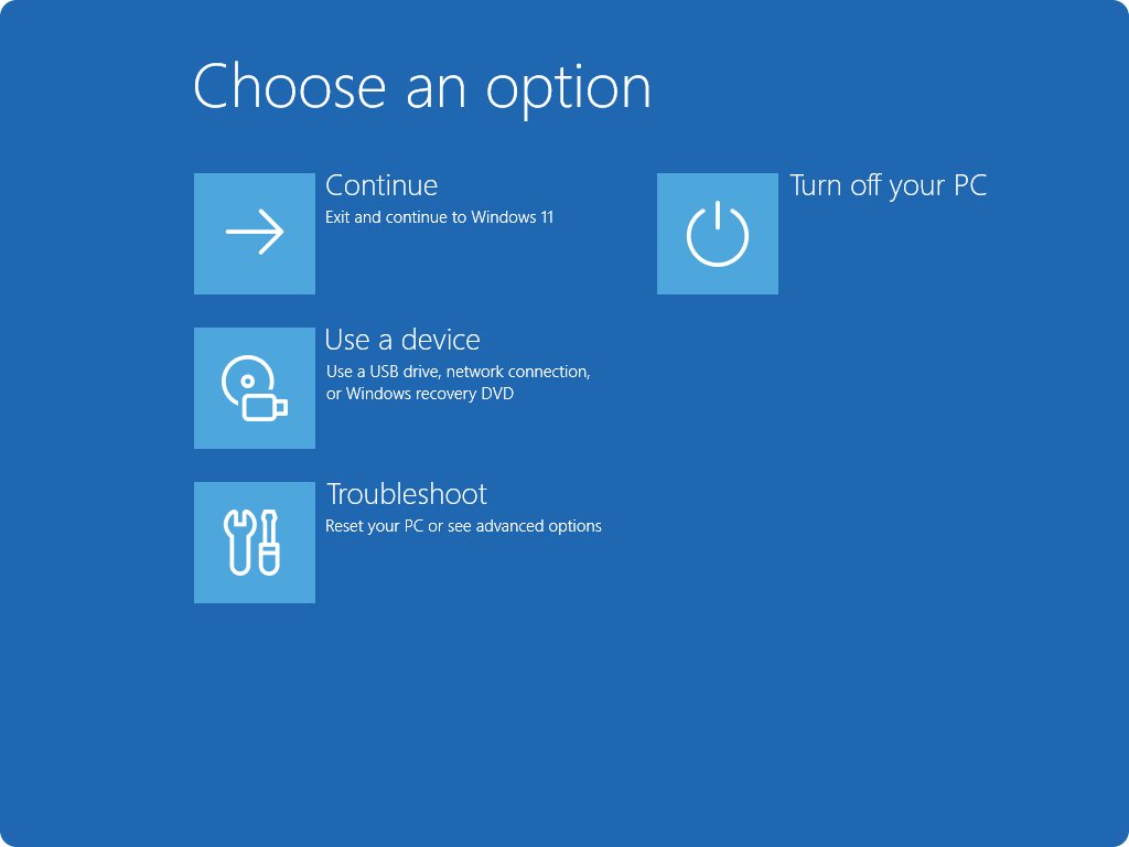 Windows 11 recovery screen with Turn off your PC option