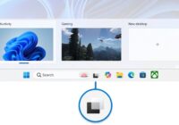 Windows 11 taskbar with the Task View button circled