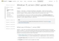 Windows 11 version 26H2 update history page listing KB5124010 and OS builds 26300.9550