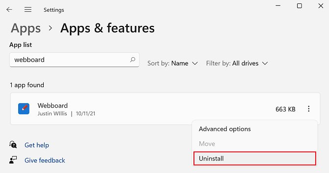 Windows Apps and Features list with Uninstall option highlighted