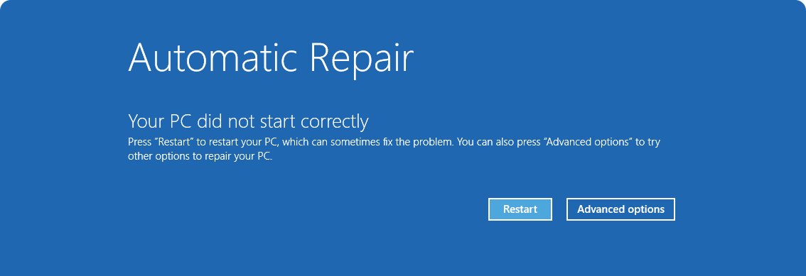 Windows Automatic Repair screen with Restart and Advanced options buttons