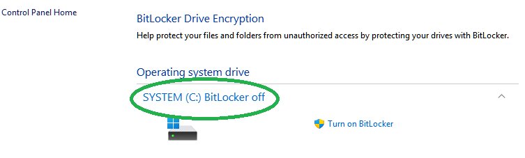 Windows Control Panel BitLocker Drive Encryption page for the system drive
